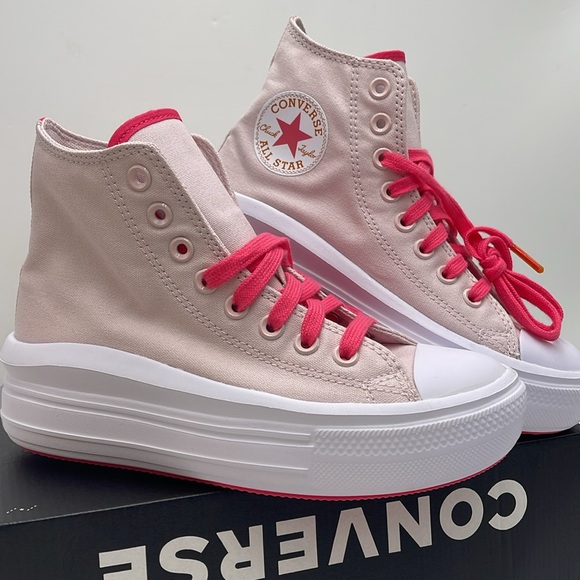 Converse WMNS CTAS MOVE HI BARELY ROSE/STRAWBERRY JAM A00865C Platforms Sneakers - Picture 6 of 16